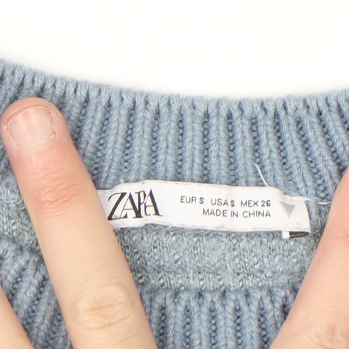 Zapa Women's Blue Crew Neck Fuzzy Knit Jumper Size 8