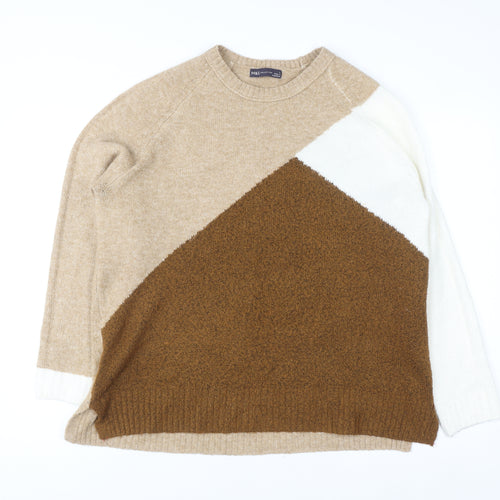 Marks and Spencer Womens Beige Colour Block Knit Jumper Size L