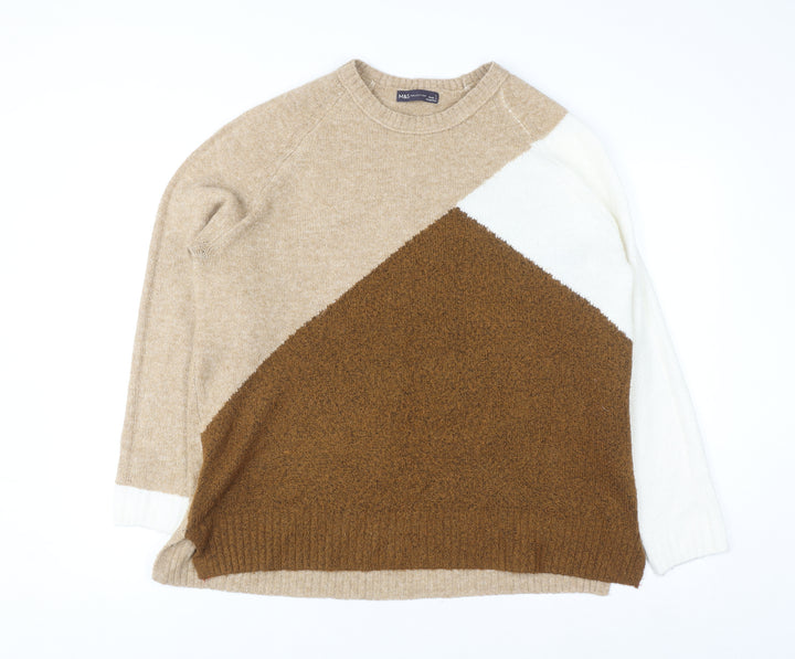 Marks and Spencer Womens Beige Colour Block Knit Jumper Size L