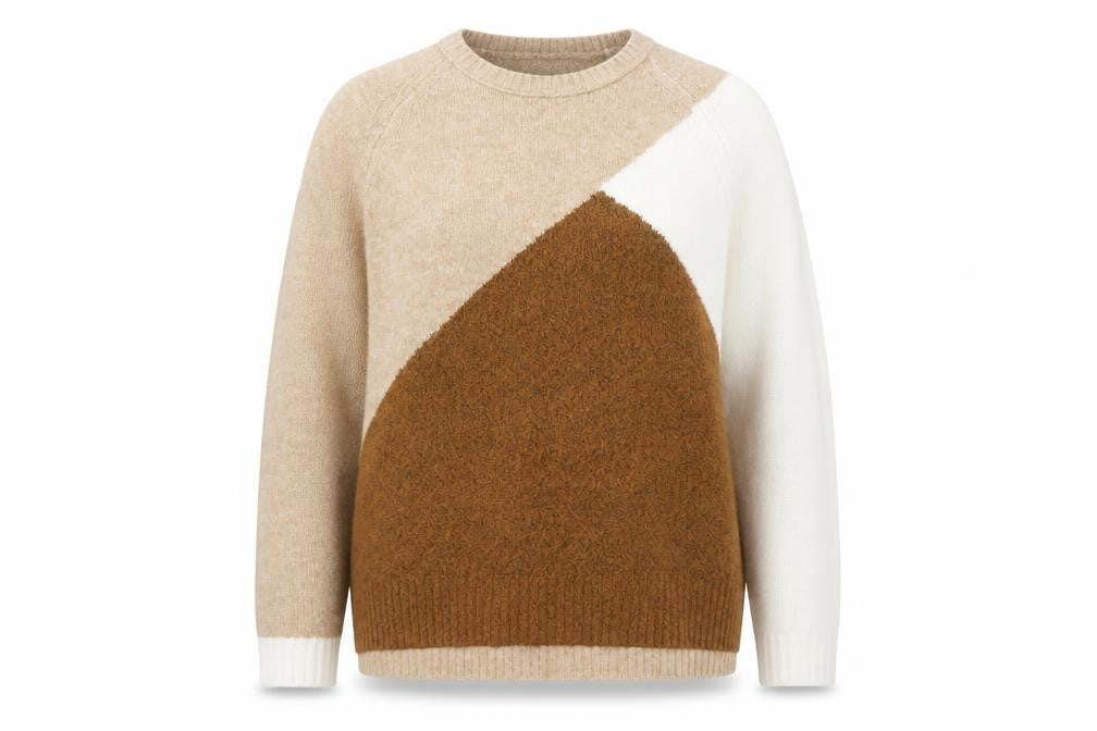 Front view of Marks & Spencer women’s beige colour block knit jumper, size L