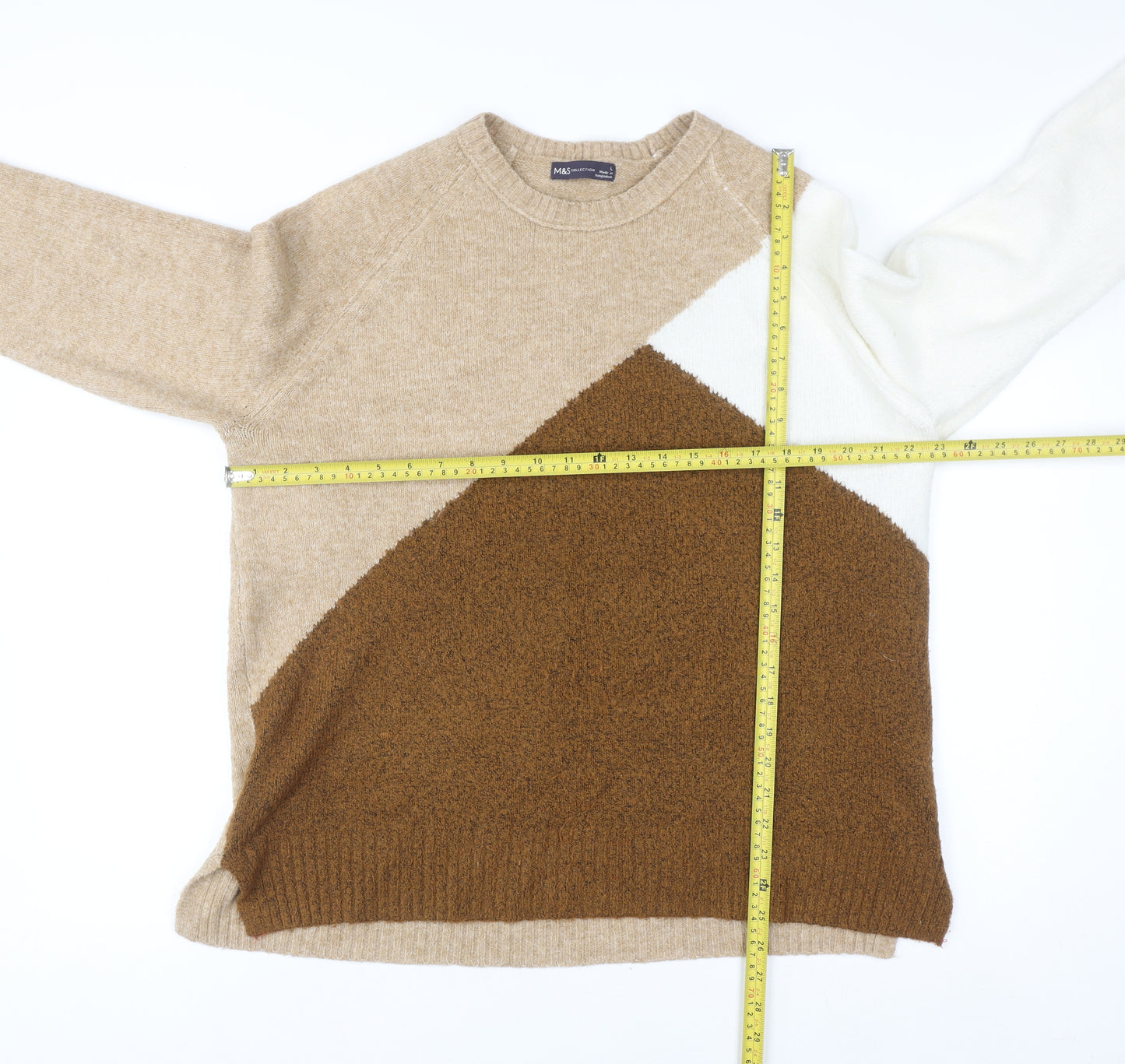 Marks and Spencer Womens Beige Colour Block Knit Jumper Size L