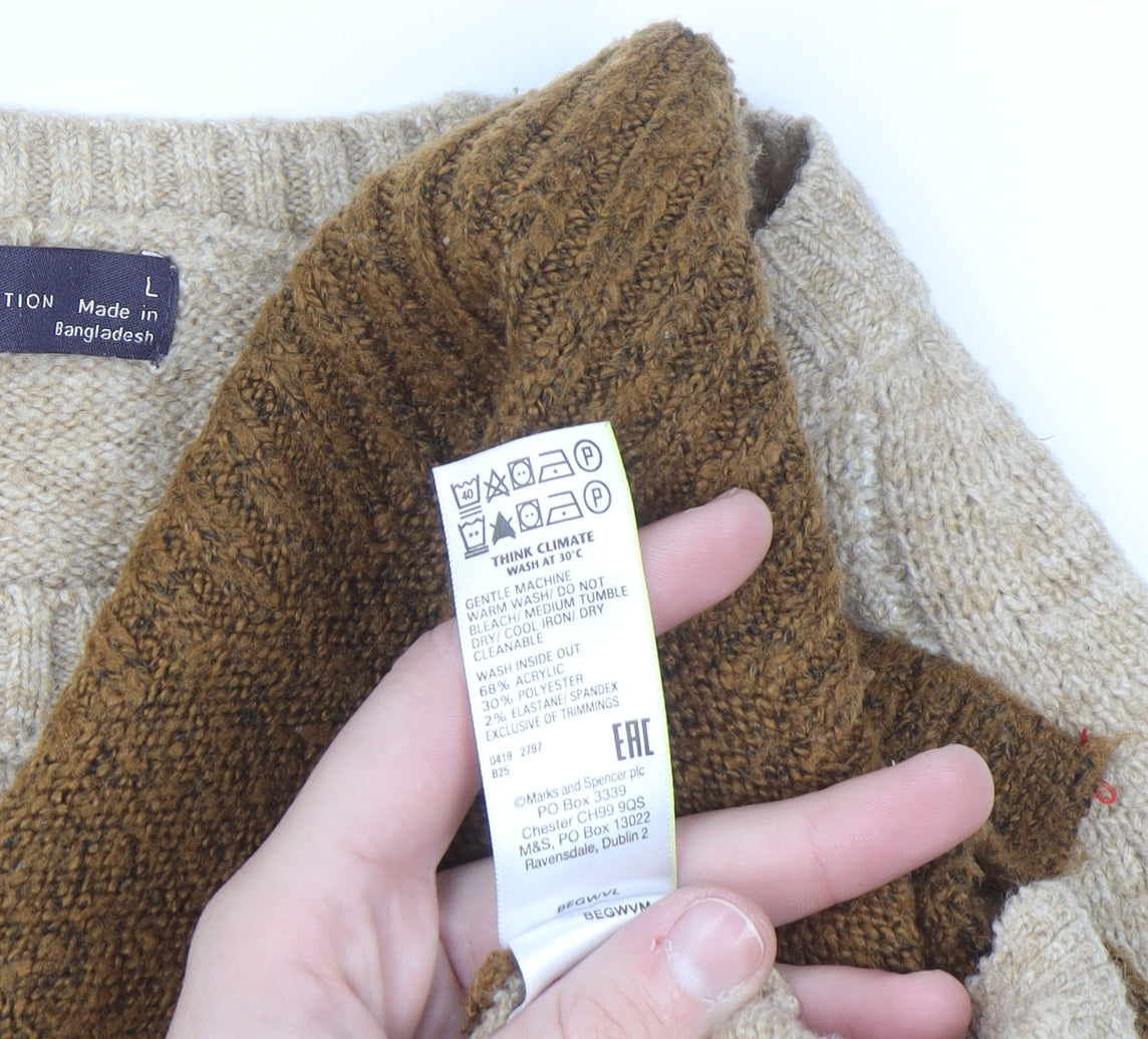 Marks and Spencer Womens Beige Colour Block Knit Jumper Size L