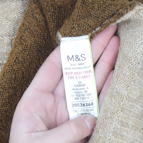 Marks and Spencer Womens Beige Colour Block Knit Jumper Size L