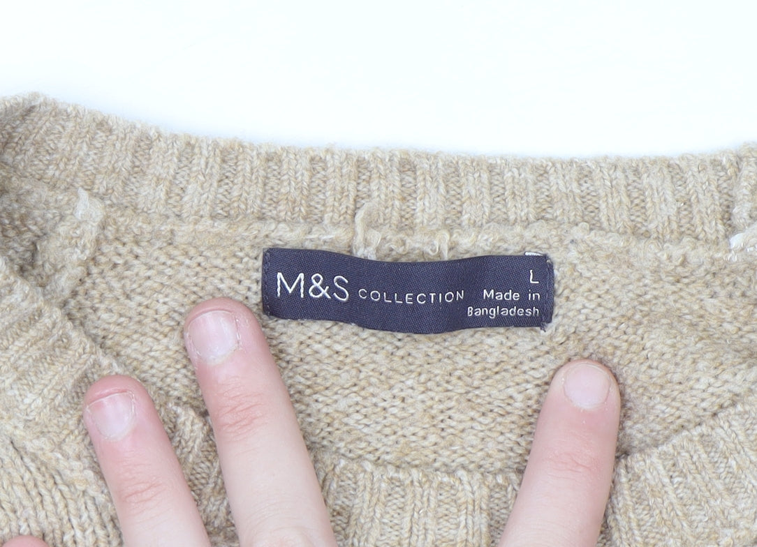 Marks and Spencer Womens Beige Colour Block Knit Jumper Size L
