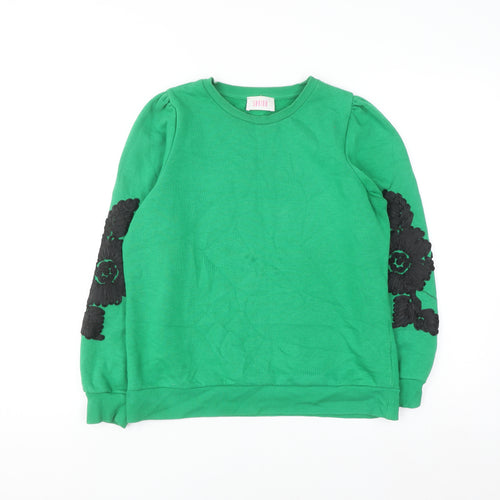 Savida Women Green Floral Embroidered Pullover Sweatshirt Size S