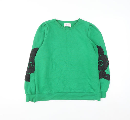 Savida Women Green Floral Embroidered Pullover Sweatshirt Size S