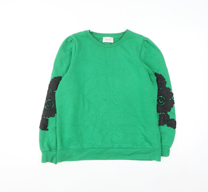 Savida Women Green Floral Embroidered Pullover Sweatshirt Size S