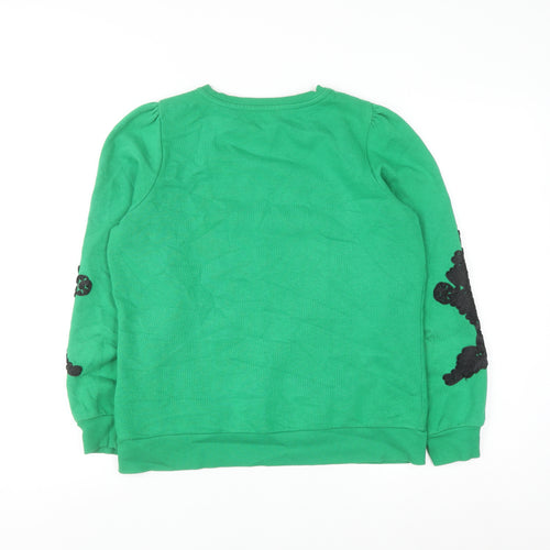 Savida Women Green Floral Embroidered Pullover Sweatshirt Size S