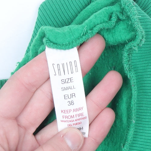 Savida Women Green Floral Embroidered Pullover Sweatshirt Size S