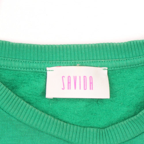 Savida Women Green Floral Embroidered Pullover Sweatshirt Size S