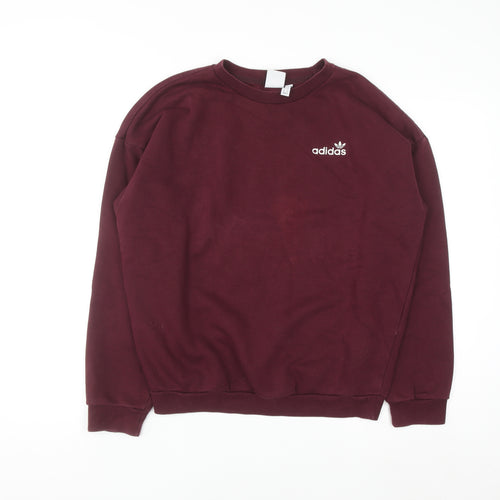 Adidas Womens Burgundy Crew Neck Pullover Sweatshirt UK 8