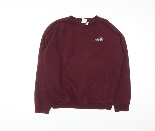Adidas Womens Burgundy Crew Neck Pullover Sweatshirt UK 8