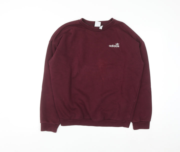 Adidas Womens Burgundy Crew Neck Pullover Sweatshirt UK 8
