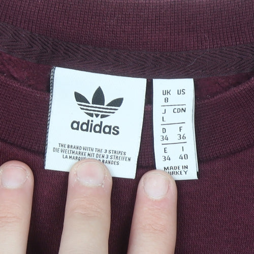 Adidas Womens Burgundy Crew Neck Pullover Sweatshirt UK 8