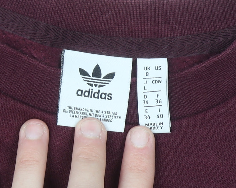 Adidas Womens Burgundy Crew Neck Pullover Sweatshirt UK 8