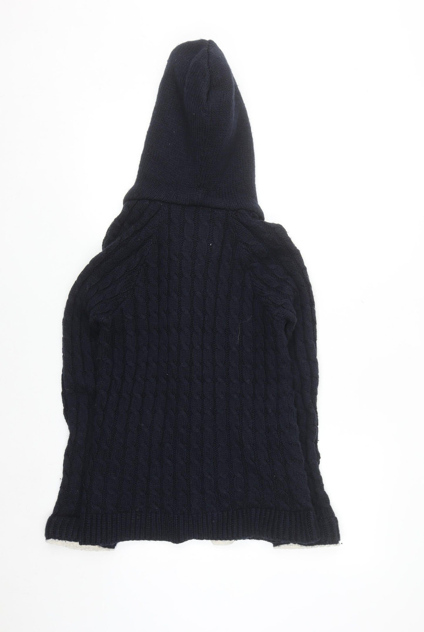 Zara Knit Women's Navy Hooded Cable-Knit Cardigan Size S Toggle Wool Blend