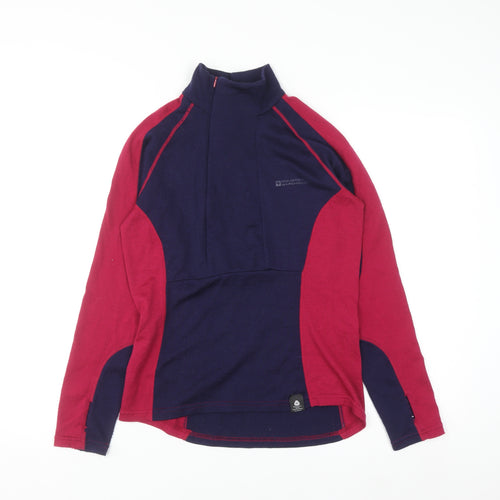 Mountain Warehouse Womens Blue Red Merino Wool 1/2 Zip Pullover UK 12