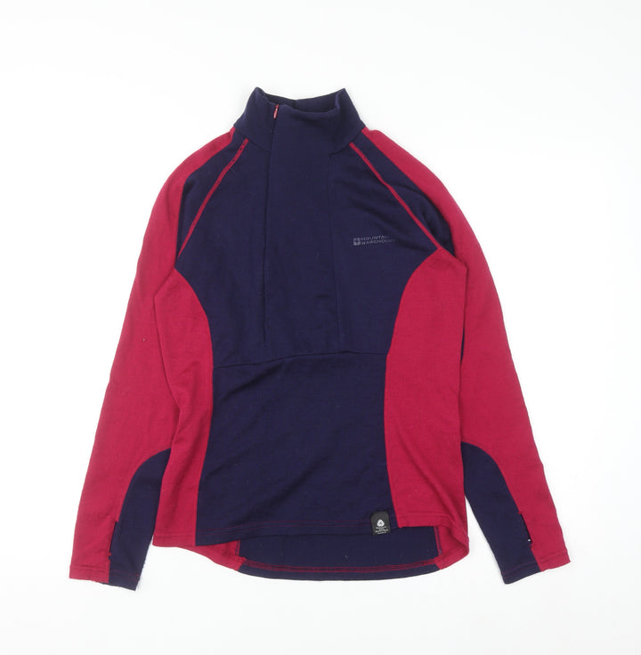 Mountain Warehouse Womens Blue Red Merino Wool 1/2 Zip Pullover UK 12
