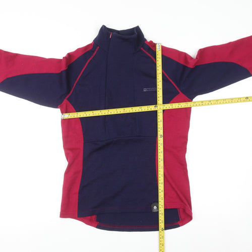Mountain Warehouse Womens Blue Red Merino Wool 1/2 Zip Pullover UK 12