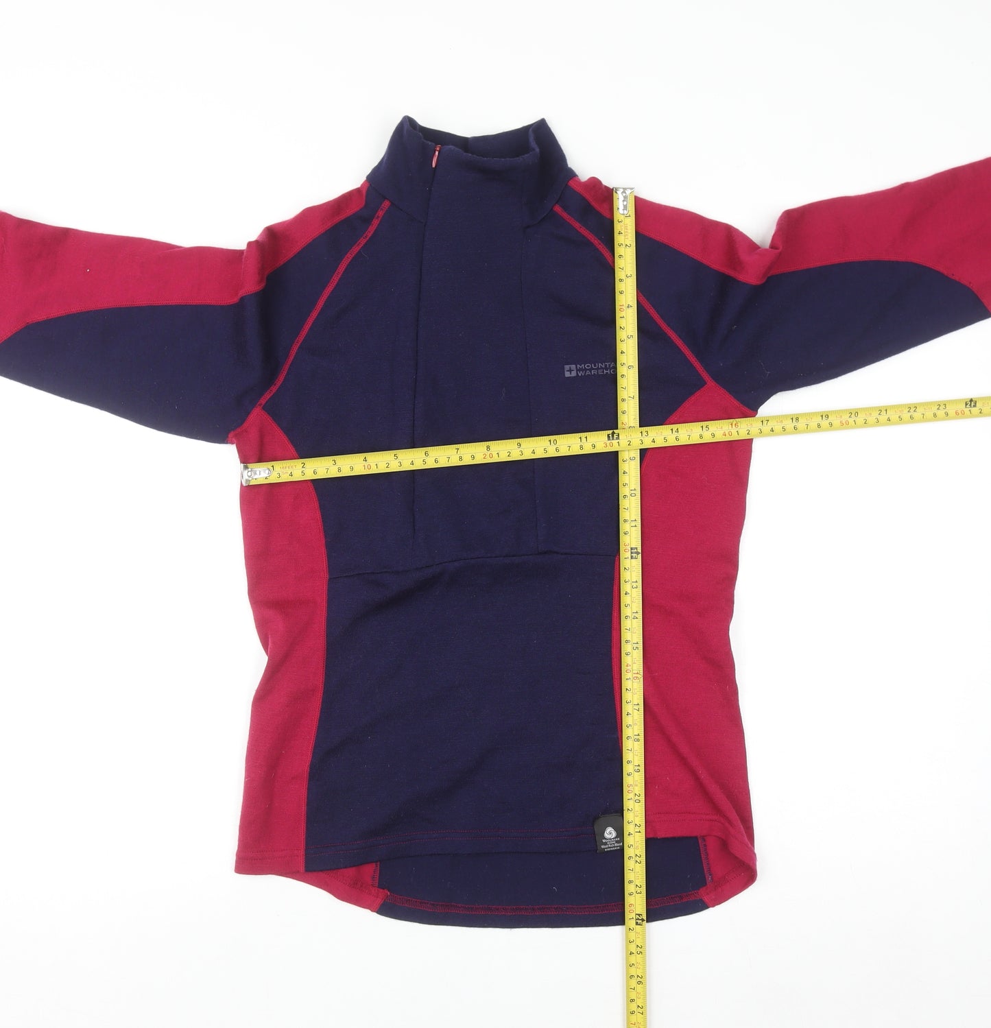 Mountain Warehouse Womens Blue Red Merino Wool 1/2 Zip Pullover UK 12