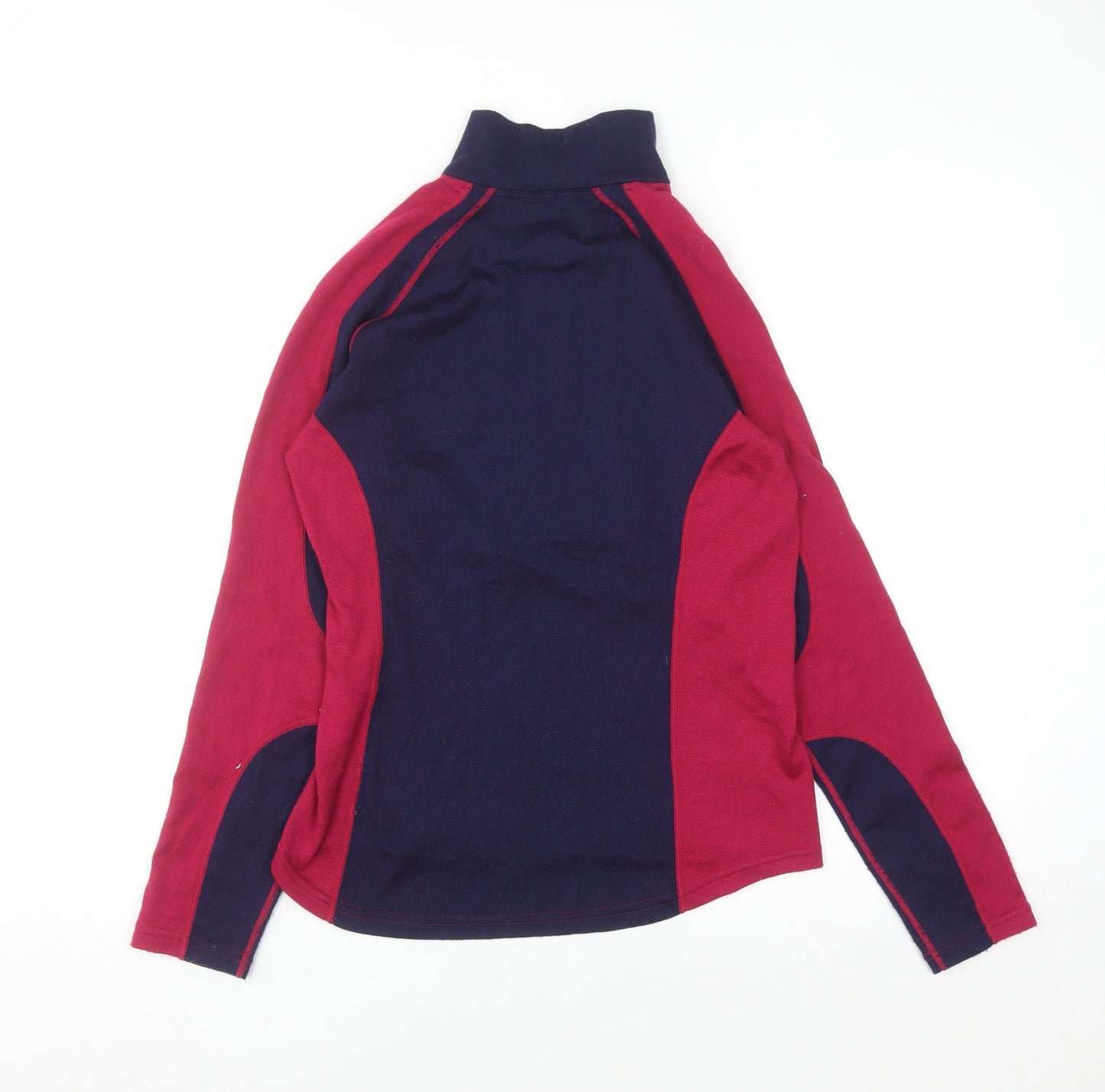 Mountain Warehouse Womens Blue Red Merino Wool 1/2 Zip Pullover UK 12