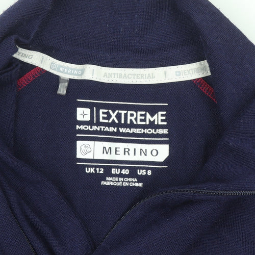 Mountain Warehouse Womens Blue Red Merino Wool 1/2 Zip Pullover UK 12