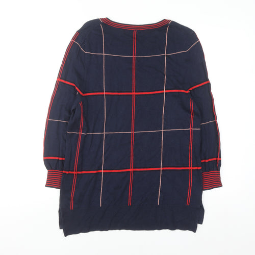 Next Womens Blue Check Long Sleeve Cotton Blend Pullover Jumper Size 14
