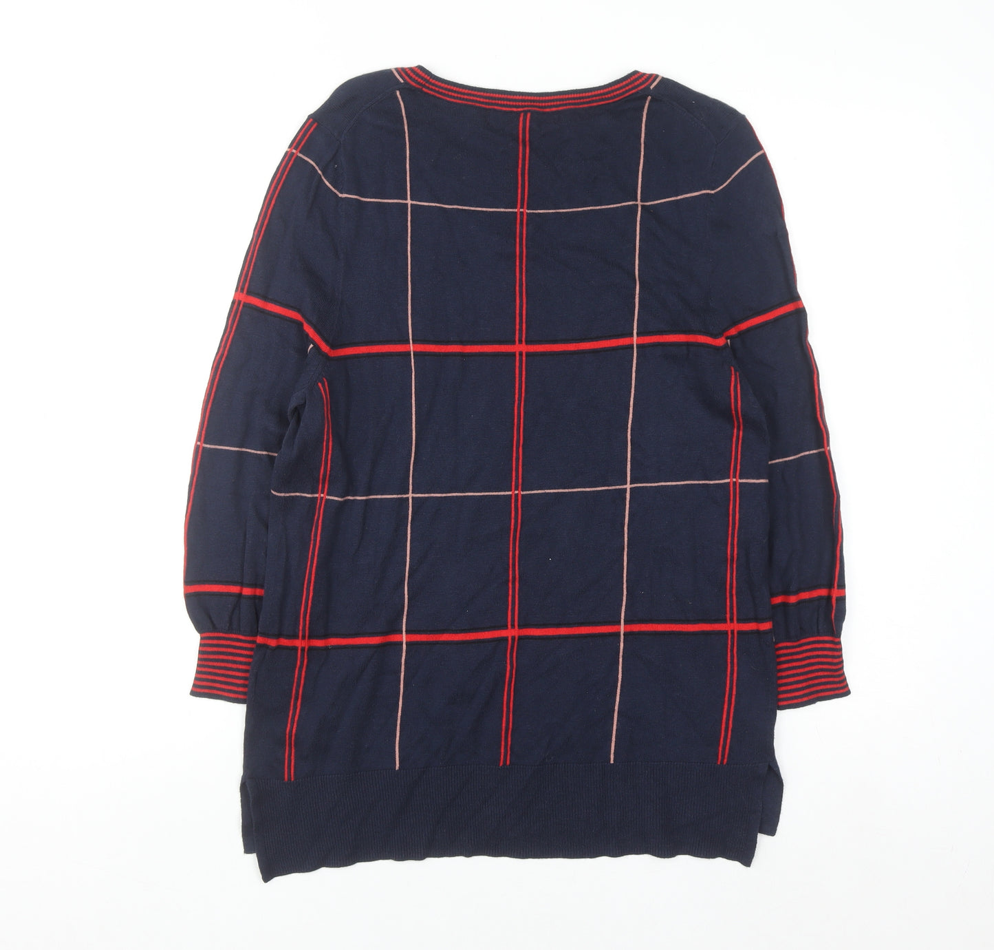 Next Womens Blue Check Long Sleeve Cotton Blend Pullover Jumper Size 14