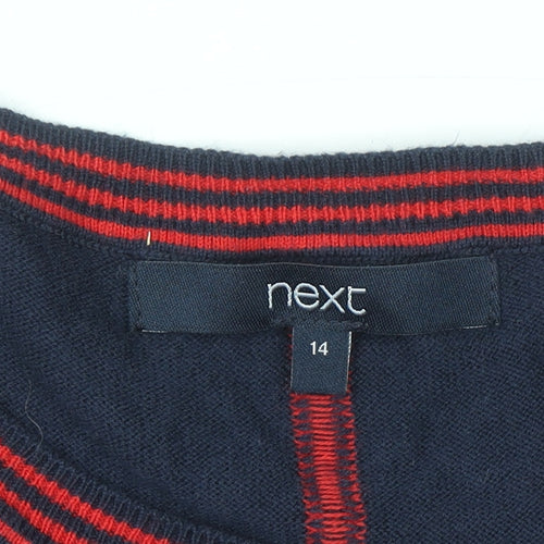 Next Womens Blue Check Long Sleeve Cotton Blend Pullover Jumper Size 14