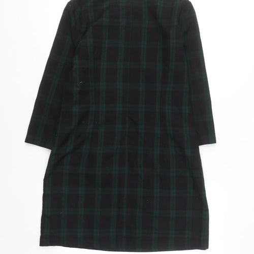 Gap Women Green Check Shift Dress Size S 3/4 Sleeve Zip Detail