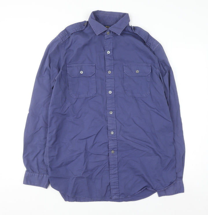 Ralph Lauren Men's Blue Twill Long Sleeve Button-Up Shirt Size L