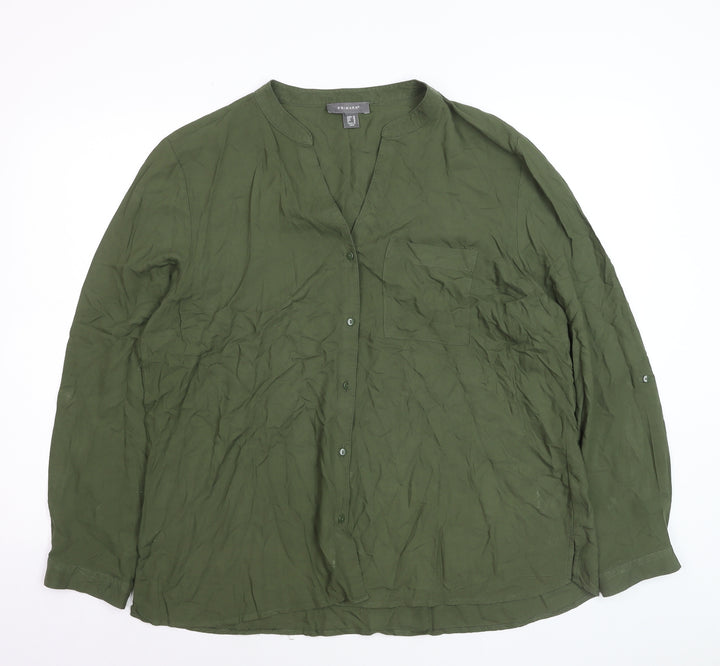 Primark Women's Green Viscose Button-Up Shirt Size 20