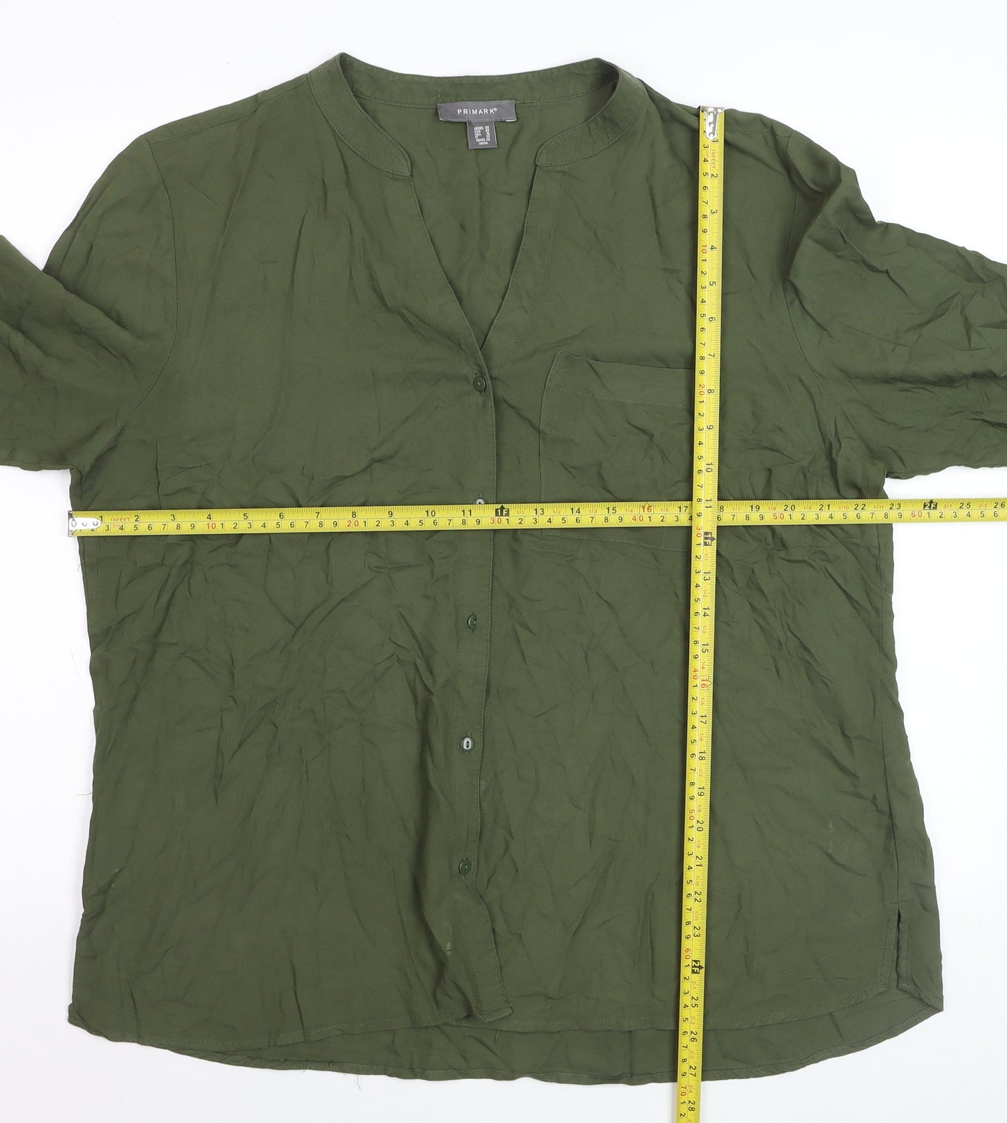 Primark Women's Green Viscose Button-Up Shirt Size 20