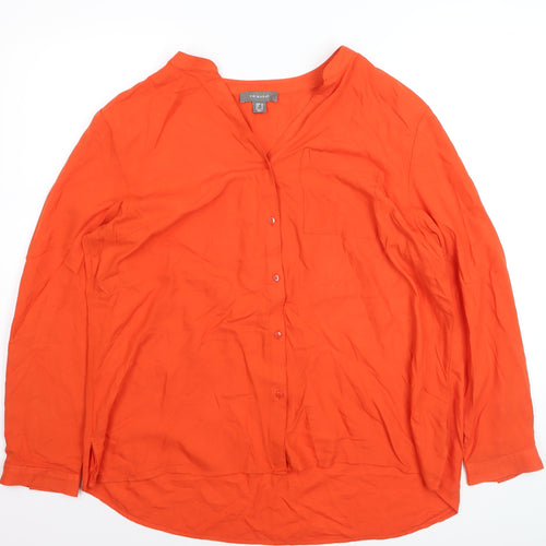 Primark Women Orange Size 20 V-Neck Long Sleeve Button-Up Blouse