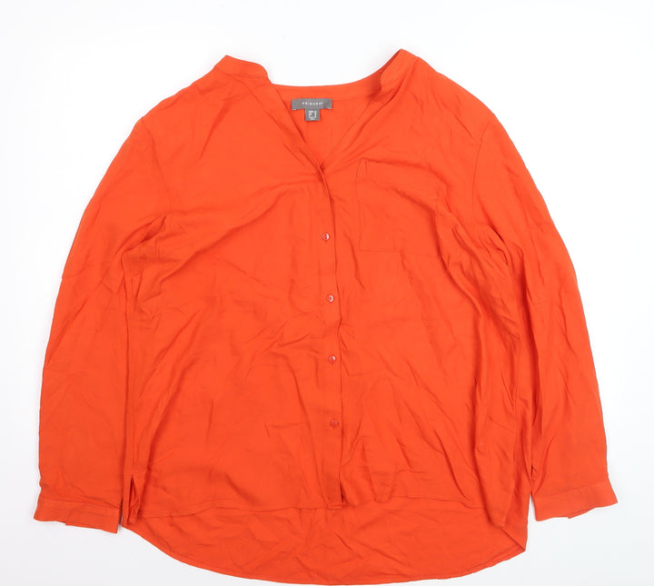 Primark Women Orange Size 20 V-Neck Long Sleeve Button-Up Blouse
