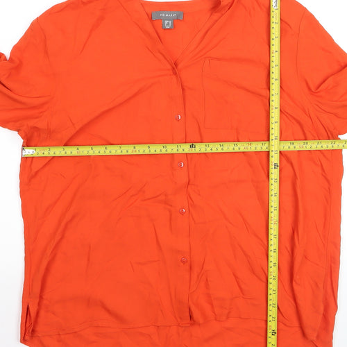 Primark Women Orange Size 20 V-Neck Long Sleeve Button-Up Blouse