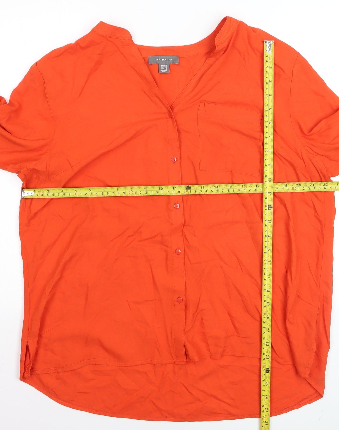 Primark Women Orange Size 20 V-Neck Long Sleeve Button-Up Blouse