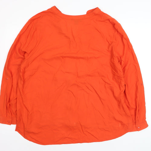Primark Women Orange Size 20 V-Neck Long Sleeve Button-Up Blouse