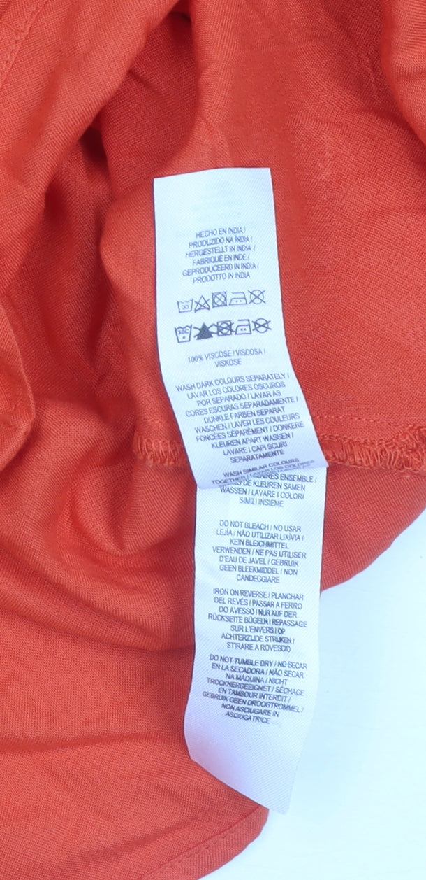 Primark Women Orange Size 20 V-Neck Long Sleeve Button-Up Blouse