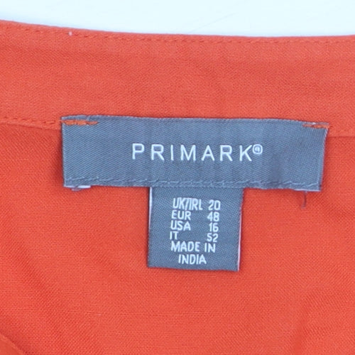 Primark Women Orange Size 20 V-Neck Long Sleeve Button-Up Blouse