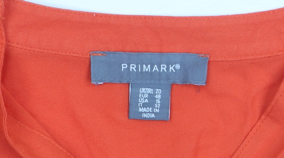 Primark Women Orange Size 20 V-Neck Long Sleeve Button-Up Blouse