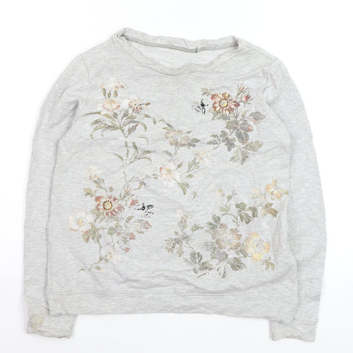 Oasis Girls Grey Floral Pullover Jumper Small Viscose Blend Long Sleeve