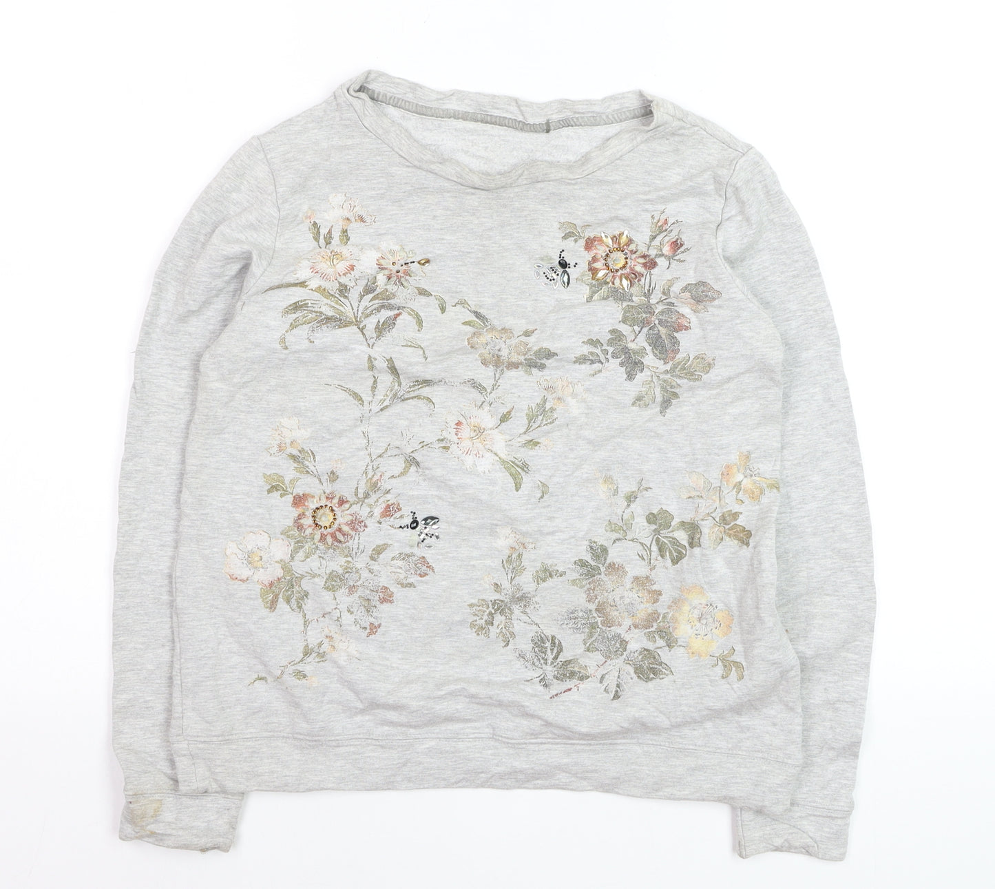 Oasis Girls Grey Floral Pullover Jumper Small Viscose Blend Long Sleeve