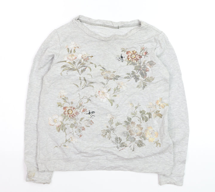 Oasis Girls Grey Floral Pullover Jumper Small Viscose Blend Long Sleeve
