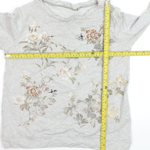 Oasis Girls Grey Floral Pullover Jumper Small Viscose Blend Long Sleeve