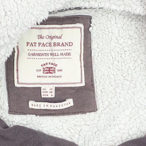 Fat Face Boys Grey Full Zip Hoodie Cotton Blend Sherpa Lined Size L