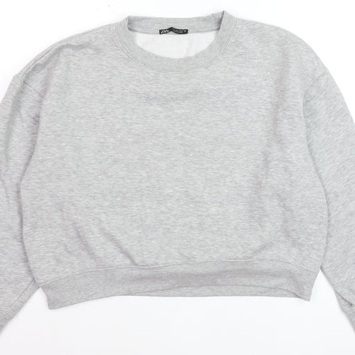 ZARA Women Grey Crew Neck Pullover Sweatshirt Size L