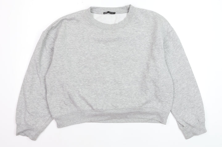 ZARA Women Grey Crew Neck Pullover Sweatshirt Size L