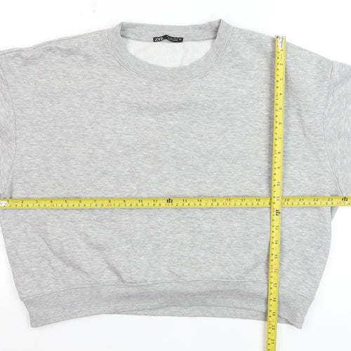 ZARA Women Grey Crew Neck Pullover Sweatshirt Size L