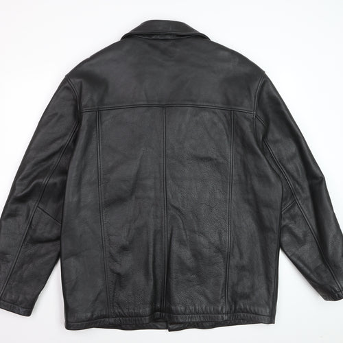 London Fog Men's Black Leather Overcoat L Lined Button-Up Jacket